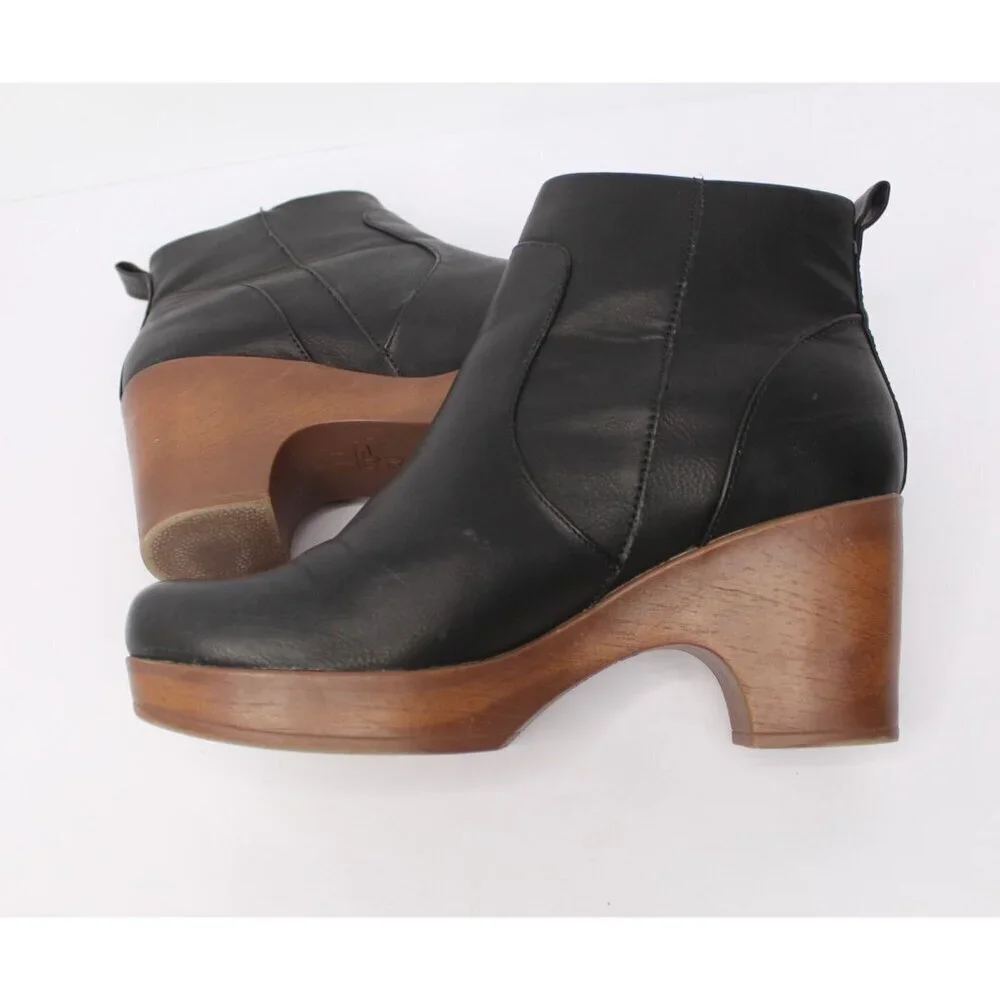 B.O.C. Chelsea Platform Ankle Women's 10 M Faux Black Leather Block Heel‎ Zipper